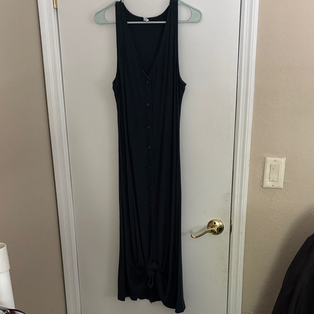 Sleeveless Button-Front Olive Maxi Dress